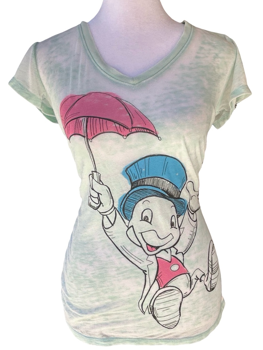 Disneyland resort VTG Y2K Jiminy Cricket Sketch mint burnout tee indie sleaze M